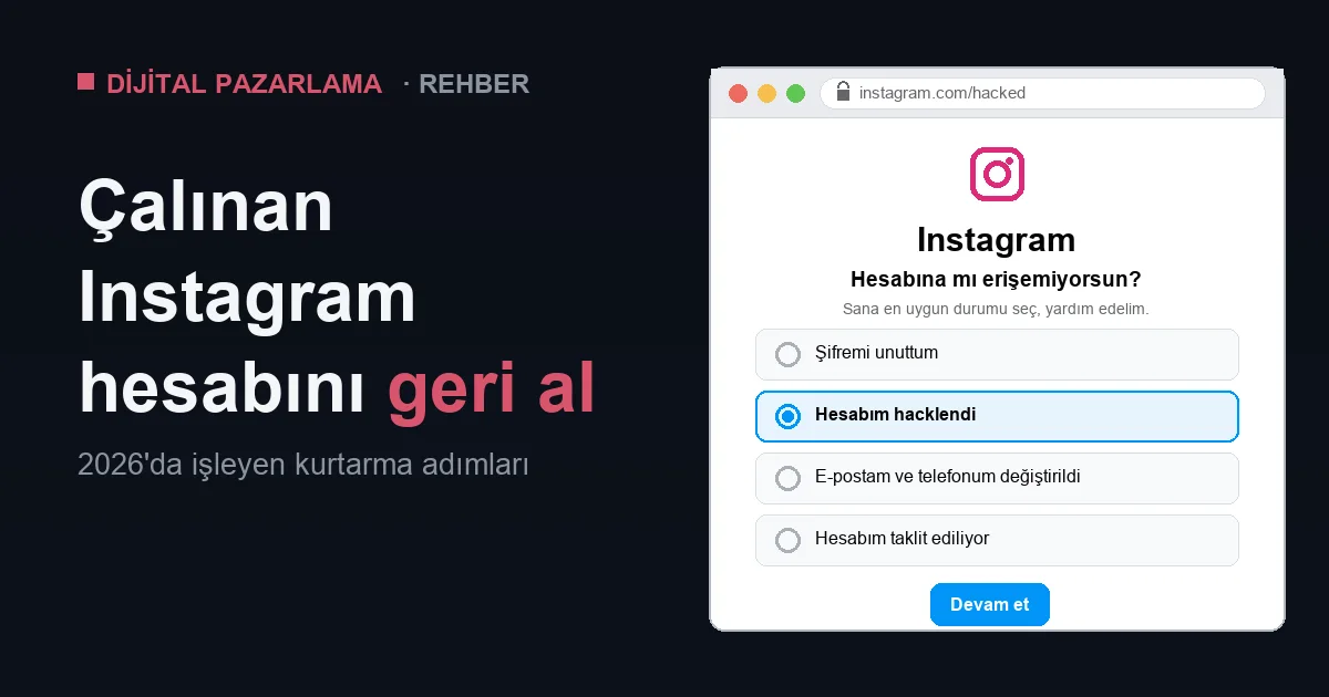 instagram.com/hacked kurtarma sayfasında hesabım hacklendi seçeneği