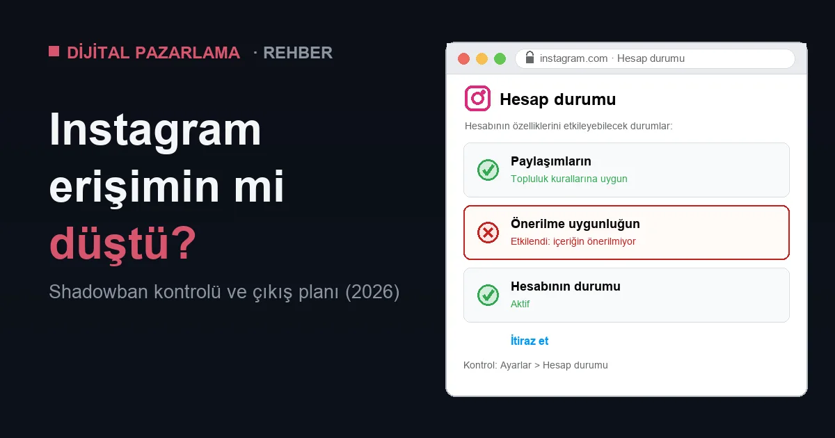 Instagram Hesap Durumu ekranında önerilme uygunluğun etkilendi uyarısı